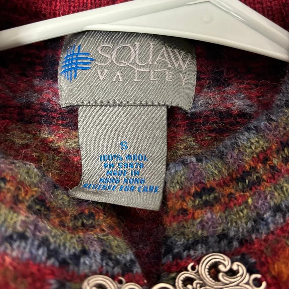 Women's Squaw Valley Red Multicolor Fair Isle Wool Cardigan S - Picture 5 of 9